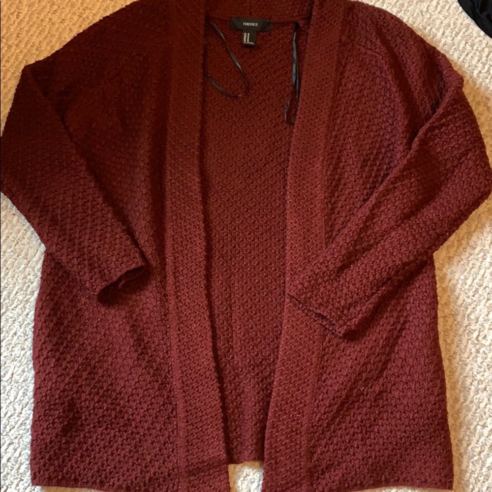 Maroon cable knit cardigan